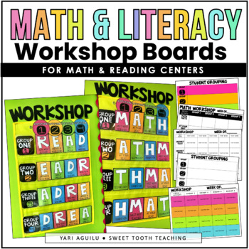 Preview of Math & Literacy Workshop Boards | EDITABLE | Math Centers | Reading Centers