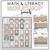 Math & Literacy Workshop Boards Neutral Color | EDITABLE| 
