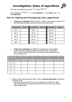 Preview of Math: Logarithm Laws Investigation