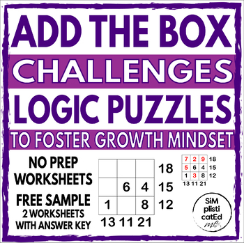 Preview of Math Logic Addition Puzzle Box Challenges to Foster Growth Mindset - Free Sample