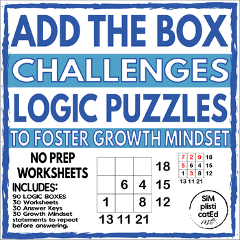 Preview of Math Logic Addition Puzzle Box Challenges to Foster Growth Mindset | No Prep