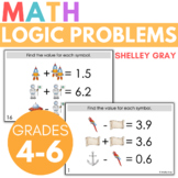 Math Logic Problems, Puzzles for Decimal Numbers to Tenths