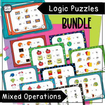 Preview of Math Logic Puzzle Enrichment Activity Mixed Operations Bundle