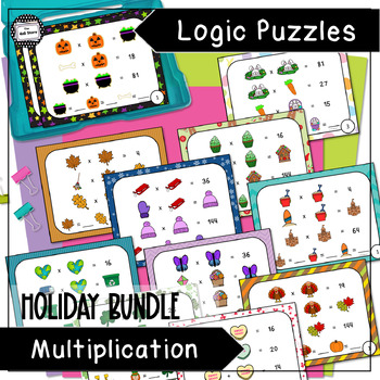 Preview of Logic Puzzle Multiplication Holiday Math Enrichment Bundle for the Year