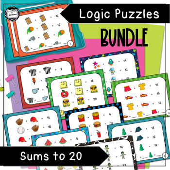 Preview of Math Logic Puzzle Addition Sums to 20 Enrichment Task Cards Activity Bundle