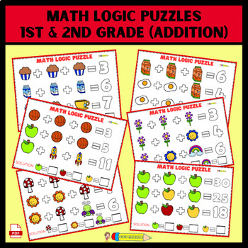 Preview of Math Logic Puzzles 1st & 2nd Grade | Thinking Math Puzzles