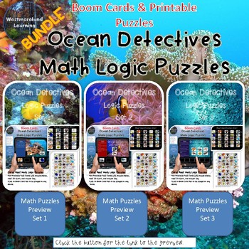 Preview of Distance Learning Logic Puzzles Ocean Bundle Printable Task Cards & Boom Cards