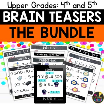 Preview of Math Logic Puzzles 5th Grade Brain Teasers 4th Grade Math Enrichment Activities
