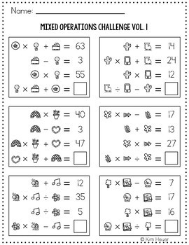 Math Logic Puzzles Mixed Operations CHALLENGE Volume 1 by Kim Heuer