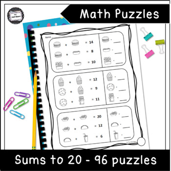 Preview of Math Logic Puzzles Addition Sums to 20 Early Elementary Enrichment Packet