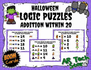 Preview of Math Logic Puzzles Addition within 20 - Halloween Boom Cards