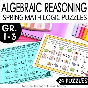 Preview of 2nd Grade Math Logic Puzzles & Task Cards Algebraic Reasoning Critical Thinking