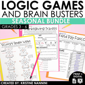 Preview of End of the Year Math Logic Puzzles | Brain Teasers Early Finishers Enrichment 
