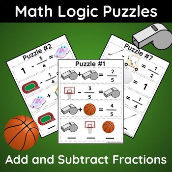 Preview of Math Logic Puzzles, Add and Subtract Fraction Problems for Gifted and Talented