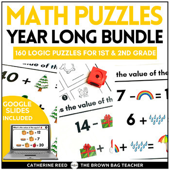 Preview of Math Logic Puzzles GROWING Bundle for 1st & 2nd Grade: Addition & Subtraction