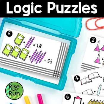 Preview of First Day of Summer School Math Activity Logic Puzzles | Picture Equations