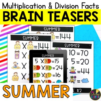 Preview of Summer Logic Puzzles Summer Brain Teasers Multiplication Division Facts 3rd 4th