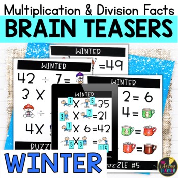Preview of Winter Logic Puzzles 3rd Grade Brain Teasers Multiplication and Division Facts
