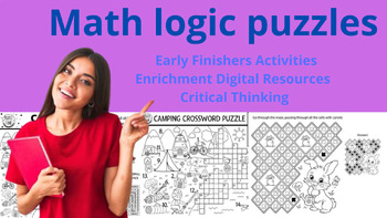 Preview of Math Logic Puzzles Worksheets - 60 critical thinking  [Digital & Printable PDF]