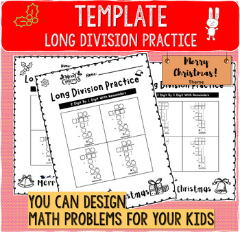 Preview of Math Long Division Practice Template For 2,3 Digit | Theme Christmas