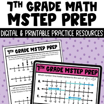 Preview of 7th Grade Math MSTEP Packet & Google Slides - Digital and Printable Worksheets