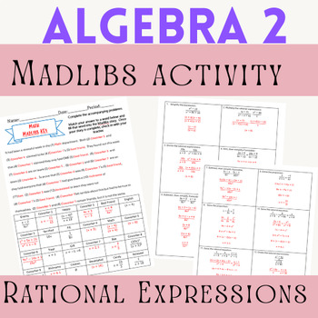 Preview of Math Madlibs - Rational Expressions Activity (Editable!)