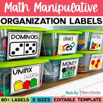 Preview of Math Manipulative Bin Labels - Editable Template and Multiple Size Options