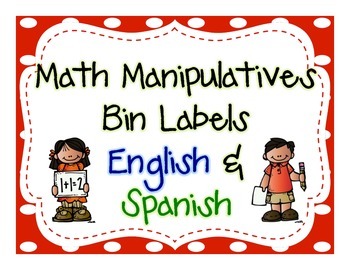 Preview of Math Manipulatives Bin Labels- English & Spanish (blue/green)