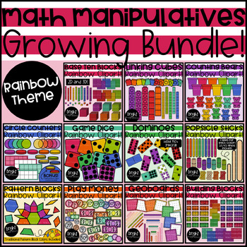 Preview of Math Manipulatives Clipart Bundle in a Rainbow Theme