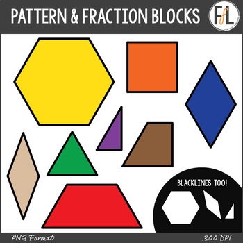 Preview of Math Manipulatives Clipart - PATTERN BLOCKS, FRACTION PATTERN BLOCKS