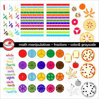 Preview of Math Manipulatives - Fractions Clipart by Poppydreamz (COLOR & LINE ART)