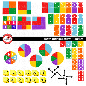 Preview of Math Manipulatives - Games Clipart Set by Poppydreamz (COLOR AND LINE ART)