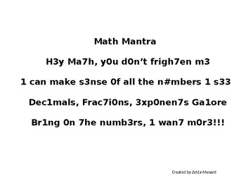 Preview of Math Mantra - 5th -12th grade