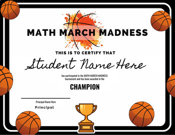 Preview of Math March Madness Certificates Editable