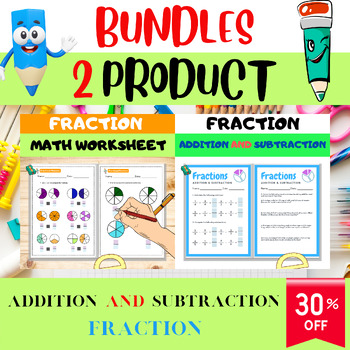 Preview of Math Marvels Bundle: Fraction Fun, Addition, Subtraction Worksheets and Activiti