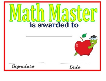 Preview of Math Master Certificate: Personality Awards