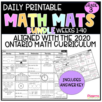 Preview of Math Mat BUNDLE Ontario Grade 3 Morning Work | Full Year Canadian Math Bellwork