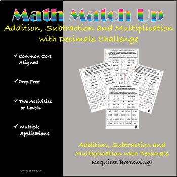Preview of Math Match-Up:  Addition, Subtraction and Multiplication with Decimals