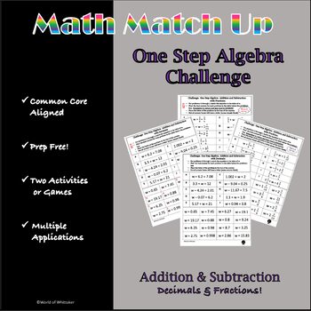 Preview of Math Match-Up:  Addition and Subtraction One-Step with Decimals and Fractions