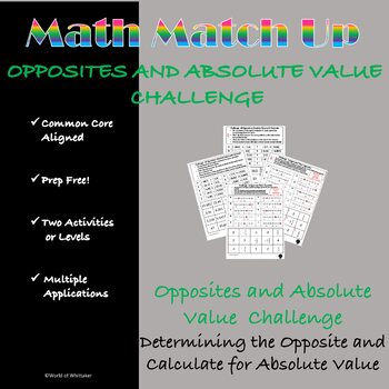 Preview of Math Match-Up:  Integer Opposites and Absolute Value