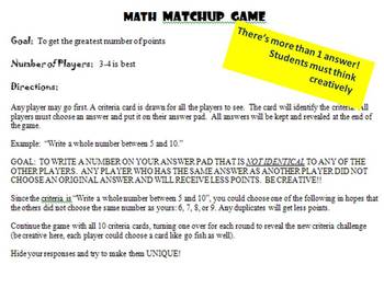 Preview of Math Matchup Card games - 4 games included.  Students learn through games!