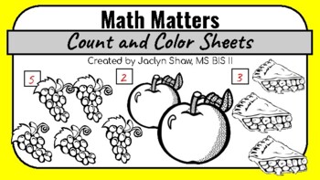 Preview of Math Matters (SIMPLE ADDITION) Worksheets - Count and Color 
