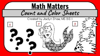 Preview of Math Matters (SIMPLE ADDITION) Worksheets - Count and Color