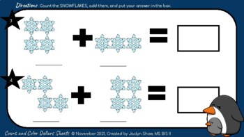 Math Matters (SIMPLE ADDITION) Worksheets Count the Snowflakes
