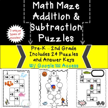 Preview of Math Maze | Addition/ Subtraction | 24 Puzzles | Fun K-2nd Gr. | Google™ Access