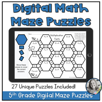 Preview of Math Maze Digital Puzzle Reviews 5th Grade Math Station