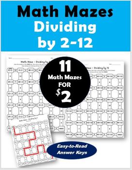 Preview of Math Mazes - Dividing by 2-12 - 11 Mazes for $2
