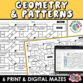Preview of 4th Grade Math Review Geometry, Number Patterns, Lines of Symmetry Math Mazes