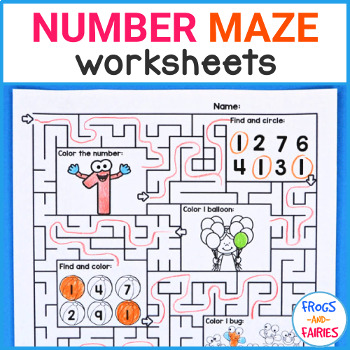 Math Mazes Number Recognition Practice Worksheets by Frogs and Fairies