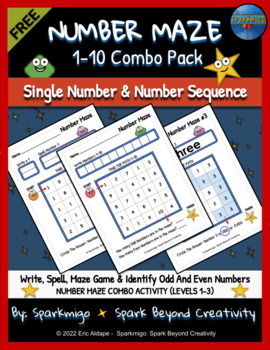 Preview of Math Mazes Numbers 1- 10 Puzzle Games Pack Write, Spell, Count Up to 10 Freebies